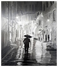 When it rains in the city 2022 50x65 (Houtskool)