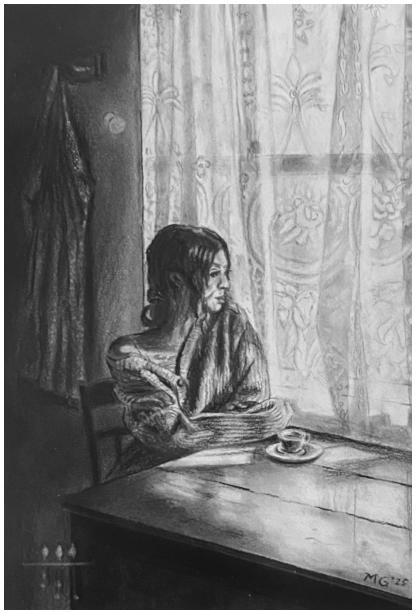 Muse, 2025, 30x40cm (houtskool)