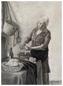Het Sojamelkmeisje 2023  50x70cm  (houtskool)